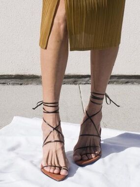Reike Nen Odd Pair Black Leather Lace Up Minimalist Sandals